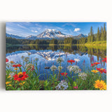 Stretched canvas wall art showcasing a serene lake landscape with vibrant blues and greens, perfect for adding a tranquil touch to home decor.