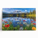 Stretched canvas wall art showcasing a serene lake landscape with vibrant colors, perfect for adding a tranquil touch to home decor. Ideal for nature enthusiasts.