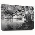 Acrylic glass wall art featuring a serene landscape with lakes, displayed from a side view, showcasing vibrant colors and intricate details, perfect for home decor.