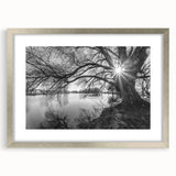 Framed wall art collection showcasing a serene landscape with lakes, featuring a silver frame and mat, perfect for home decor enhancement and aesthetic appeal.