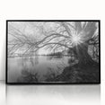 Framed acrylic wall art showcasing a serene landscape with tranquil lakes, designed in a modern style with a sleek black frame, perfect for home decor.