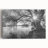 Stretched canvas wall art featuring a serene lakeside landscape with vibrant colors, perfect for home decor, adding tranquility and nature-inspired aesthetics.