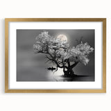 Framed landscape wall art collection showcasing serene lakes and mountains, featuring a gold mat and frame, perfect for home decor and interior design.