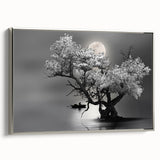 Framed wall art collection showcasing a serene lakeside landscape with vibrant colors and intricate details, elegantly displayed in a silver frame for modern decor.