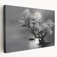 Stretched canvas wall art showcasing a serene lake landscape with vibrant colors and intricate details, perfect for enhancing home decor and creating a calming atmosphere.