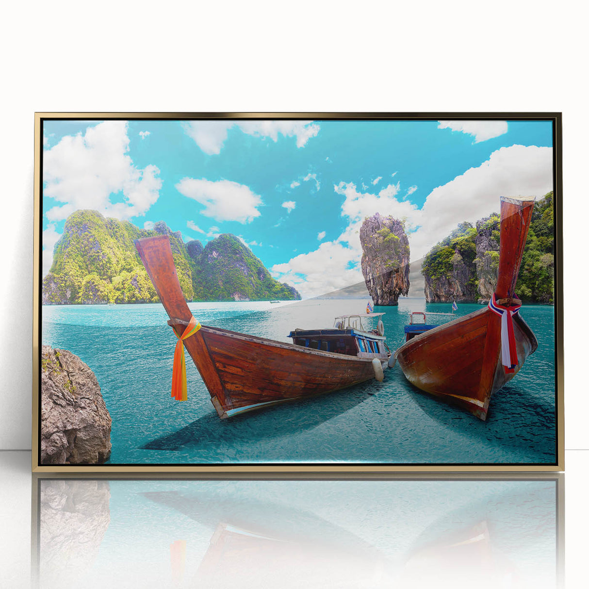 Framed acrylic wall art showcasing a serene lake landscape with golden hues, perfect for enhancing modern home decor. Ideal for nature lovers and art enthusiasts.