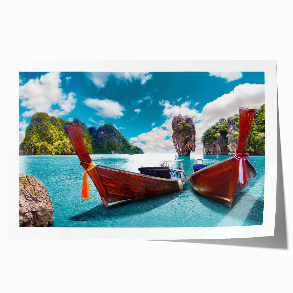 Stunning landscape print showcasing serene lakes and lush greenery, designed for wall art collection, rolled for easy display and shipping in protective packaging.