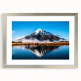 Framed wall art featuring a serene lakeside landscape design with a silver mat and frame, ideal for enhancing home décor and adding tranquility to any space.