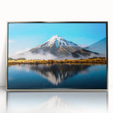 Framed acrylic wall art showcasing a serene lake landscape with vibrant colors and silver accents, designed to enhance modern home décor.