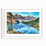 Framed landscape wall art collection featuring serene lakes and mountains, with a white mat and modern design, perfect for enhancing home decor.