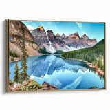 Framed wall art collection showcasing serene landscapes with lakes, featuring a gold frame and a side view that highlights the elegant design and craftsmanship. This decorative piece adds a touch of sophistication and tranquility to any interior space.