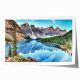 Rolled print of a serene lake landscape featuring vibrant blues and greens, ideal for home decor. The artwork highlights tranquil water reflections and lush surroundings.