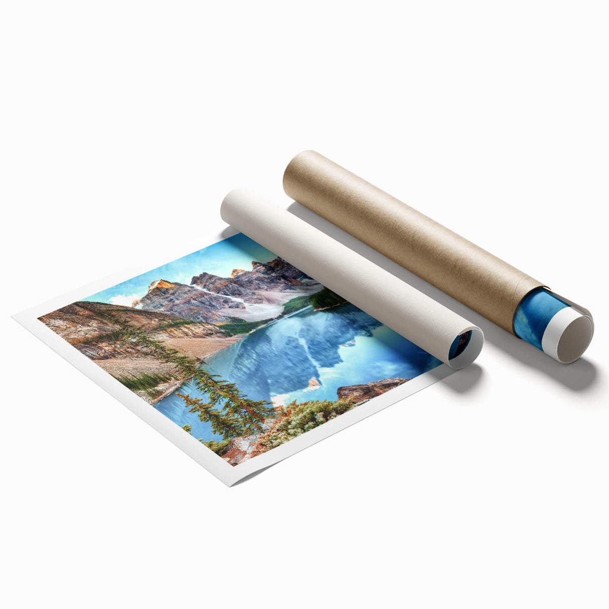 Rolled print showcasing a serene landscape of tranquil lakes surrounded by lush greenery, perfect for home decor. Ideal for nature lovers and art enthusiasts.