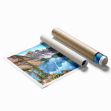 Rolled print showcasing a serene landscape of tranquil lakes surrounded by lush greenery, perfect for home decor. Ideal for nature lovers and art enthusiasts.