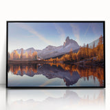 Framed acrylic wall art featuring a serene lakeside landscape design in a black frame, perfect for enhancing modern decor with tranquil nature vibes.