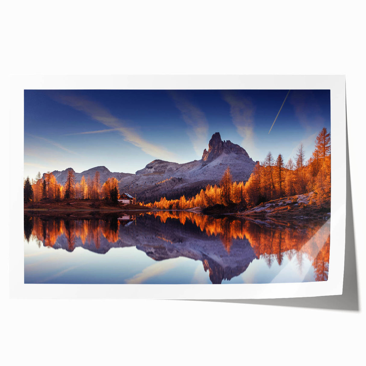 Vibrant landscape wall art print showcasing serene lakeside scenery with lush greenery and a clear blue sky, perfect for home decor or office settings.