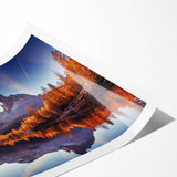 Serene landscape wall art print showcasing a tranquil lake surrounded by lush green trees and mountains, rolled and ready for framing in a durable cardboard tube.