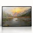 Framed acrylic wall art showcasing a serene lakeside landscape with vibrant colors, designed to enhance modern home decor. This piece features a sleek black frame, perfect for adding elegance to any room.