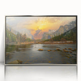 Framed wall art featuring a serene lake landscape with vibrant colors and intricate details, elegantly displayed in a silver frame, perfect for home decor.