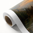 Rolled canvas artwork showcasing a serene lake landscape with vibrant colors and detailed reflections, perfect for home decor. Packaged securely in a cardboard tube.