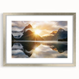 Framed wall art featuring a serene lakeside landscape design with a silver mat and frame, perfect for enhancing home decor with natural beauty and tranquility.