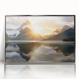 Framed acrylic wall art featuring a serene lakeside landscape design with a silver frame, perfect for enhancing home decor. The artwork showcases vibrant colors and intricate details, creating a calming ambiance suitable for living rooms or offices.