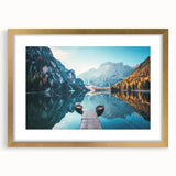 Framed wall art featuring a serene lake landscape design in a gold frame with a mat, perfect for home decor. Ideal for enhancing living spaces with elegance and tranquility.