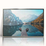 Framed acrylic wall art featuring a serene lake landscape design in silver tones, perfect for adding elegance to modern home decor. This stunning piece showcases tranquil waters reflecting lush greenery, ideal for nature enthusiasts.