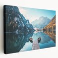 Stretched canvas wall art showcasing a serene lake landscape with vibrant colors and detailed textures, ideal for enhancing home decor in living spaces.