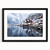 Framed wall art collection showcasing serene lake landscapes, featuring a black frame and mat, perfect for enhancing home decor with nature-inspired aesthetics.