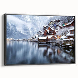 Framed canvas wall art showcasing a serene lake landscape, featuring rich colors and detailed textures, with a sleek black frame that enhances any decor.