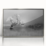 Framed wall art collection showcasing a serene lake landscape design with silver-acrylic finish, ideal for modern home decor. Perfect for enhancing living spaces.