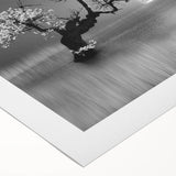 Serene landscape wall art featuring a tranquil lake scene, vibrant blue waters, and lush greenery, printed on rolled canvas for easy display and shipping.