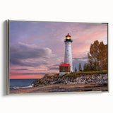 Framed canvas wall art showcasing a serene lighthouse landscape design with silver accents, perfect for coastal-themed decor, ideal for home or office settings.