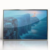 Framed acrylic wall art featuring a serene coastal lighthouse design, highlighted with silver accents, ideal for enhancing living spaces and evoking tranquility.