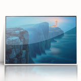 Framed acrylic wall art featuring a serene lighthouse design against a tranquil seascape, showcasing vibrant colors and intricate details, ideal for coastal-themed decor.