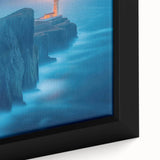Framed canvas wall art showcasing a vibrant lighthouse design with coastal colors, perfect for enhancing living spaces and adding nautical charm.