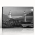 Framed acrylic wall art featuring a scenic lighthouse design, presented in a sleek black frame, ideal for coastal-themed home decor. This piece adds a serene touch to any interior space.