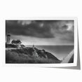Rolled print showcasing a serene lighthouse landscape design, featuring vibrant blues and greens, ideal for coastal-themed decor, elegantly packaged for protection.