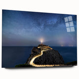 Vibrant acrylic glass wall art display of a scenic lighthouse landscape, showcasing vivid colors and intricate details, ideal for coastal-themed decor.