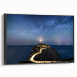 Framed canvas wall art featuring a coastal lighthouse design, highlighted with vibrant colors and intricate details, ideal for enhancing home decor in coastal-themed interiors.