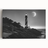 Stretched canvas wall art featuring a vibrant lighthouse design set against a serene coastal landscape, perfect for enhancing home decor with nautical themes.