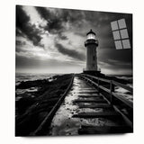 Acrylic glass wall art showcasing a serene lighthouse landscape design, featuring vibrant colors and intricate details, perfect for coastal-themed decor.