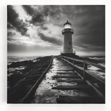 Stretched canvas wall art showcasing a vibrant lighthouse landscape design with rich colors, ideal for coastal-themed decor, enhancing any living space.