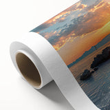 Vibrant rolled canvas wall art showcasing a serene coastal lighthouse landscape, featuring soft blue and white hues, perfect for home decor. Ideal for nautical-themed spaces.