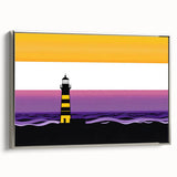 Framed canvas wall art showcasing a stunning silver lighthouse design, set against a serene landscape. Ideal for coastal decor, enhancing any room's ambiance.