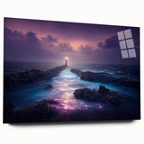Acrylic wall art showcasing a vibrant lighthouse landscape design in a side view, featuring bold colors and intricate details, perfect for home decor enthusiasts.