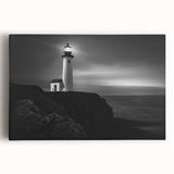 Vibrant stretched canvas wall art featuring a serene lighthouse landscape against a sunset backdrop, ideal for coastal home decor or nautical-themed interiors.