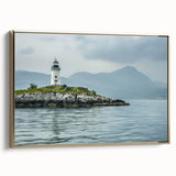 Framed canvas wall art collection showcasing a coastal lighthouse design in gold tones, featuring a side view that highlights intricate details and vibrant colors, ideal for enhancing home decor.