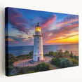 Stretched canvas wall art featuring a serene lighthouse landscape design with vibrant colors and intricate details, perfect for enhancing coastal-themed decor.